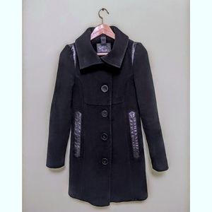 Mackage Black Wool Coat with Leather Details